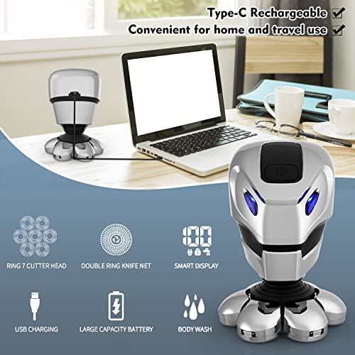 Thnkstaps Afeitadora Electrica Hombre, Máquina de Afeitar Impermeable, 5 en 1 Afeitadora Cabeza Rotativa, Pantalla LED, USB Recargable, Con Cortadora de Cabello, Recortadora de Nariz, Cepillo Facial