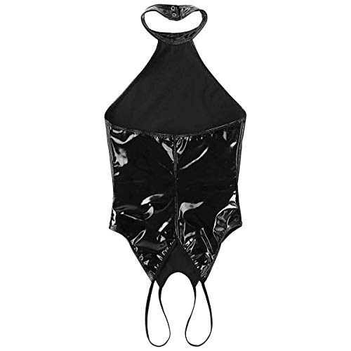 TiaoBug Body Mujer Sexy Charol Lencería Erótica de Cuero Látex Ropa Interior Sexual Porno Pijama Babydoll Disfraces Fiesta Clubwear Adultos Negro Small