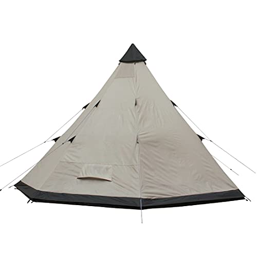 Tienda de campaña Lido para 370 – 4 personas, tienda de campaña tipi, bañera, protección contra insectos, altura de pie, resistente al agua, protección UV 50+, 5000 mm, color beige y gris