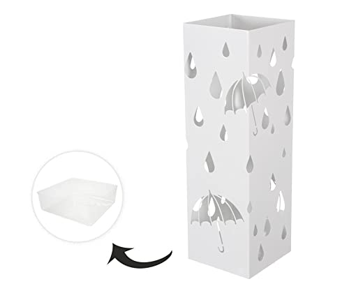 TIENDA EURASIA® Paragueros Modernos Originales - Diseño Metalico con Troquel h 49 cm - Incluye Recipiente Protector Interior (Lluvia Blanco 68009)