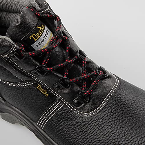 TIESTRA Cordones Redondos de Botas, Cordones Resistente y Duraderos para Botas, Calzado de Seguridad y Zapatos de Senderismo - Poliéster, Negro Rojo, 90cm