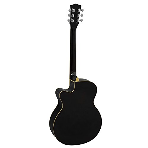 TIGER ACG4-BK Guitarra electroacústica para estudiantes de tamaño completo con ecualizador incorporado, funda, correa, cuerdas de repuesto y púas - Negro