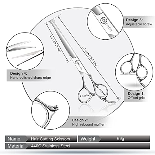 Tijeras para Perros, CIICII 6,5" Juego de Tijeras Peluqueria Canina Profesional (Gato Perro Aseo Tijeras Entresacar & Tijeras Curvas) para Aseo Mascotas Bricolaje (Punta Redonda-9 Pcs-Plata)