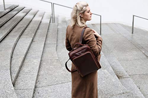 Time Resistance Mochila para Mujer y Hombre - Bolso Casual para el Trabajo, Colegio o Universidad - Piel de Grano Entero y Correas Ajustables, Color Marrón Oscuro