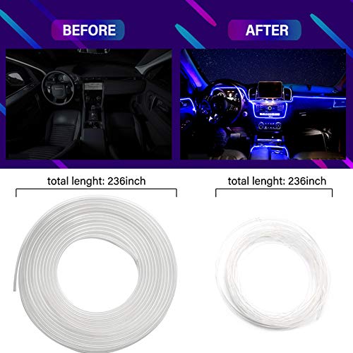 Tira de luz interior LED para coche, 16 millones de colores 5 en 1 con fibra óptica de 236 pulgadas, kit de iluminación ambiental de atmósfera activa con sonido RGB-Control de APLICACIÓN Bluetooth