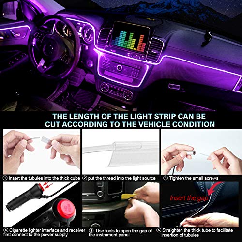 Tira de luz interior LED para coche, 16 millones de colores 5 en 1 con fibra óptica de 236 pulgadas, kit de iluminación ambiental de atmósfera activa con sonido RGB-Control de APLICACIÓN Bluetooth