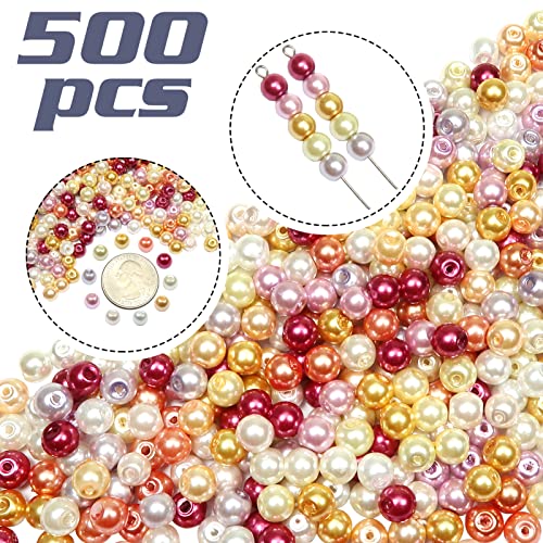 TOAOB 500 Piezas Perlas Artísticas 6 mm Cuentas de Vidrio Perlas Manualidades Mezcla de Colores Redondas Abalorios de Cristal para Bisuteria Fabricación de Joyas Pulseras Collares