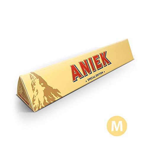 Toblerone personalizado con Nombre - Barra de Toblerone leche y chocolate, miel, almendras y turrón personalizado con Nombre o Texto (M - 200 gramos)