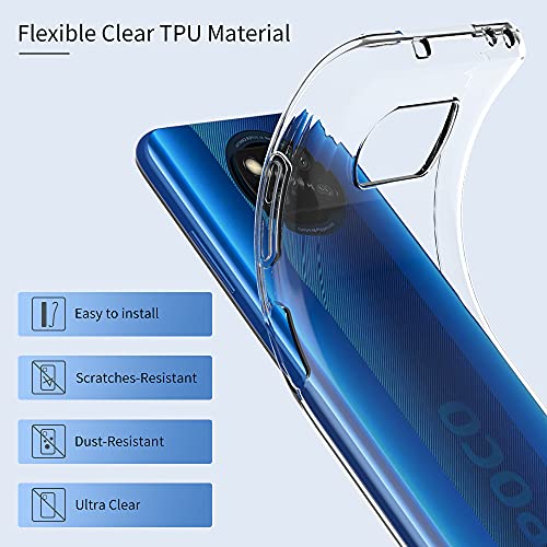 TOCOL Funda Compatible con Xiaomi Poco X3 Pro/Poco X3 NFC, 2 Piezas Protector de Pantalla 2 Piezas Lente de cámara Vidrio Templado HD Clara Carcasa Suave TPU Ultrafina Anticoque Case, Transparente