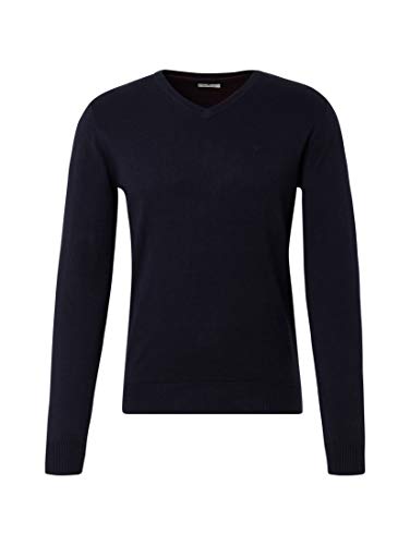 Tom Tailor V-Neck suéter, Azul (Knitted Navy Melange 13160), Medium para Hombre