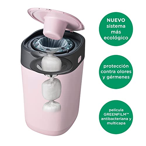 Tommee Tippee - Contenedor Para Pañales Avanzado Twist And Click, Nuevo Sistema Ecológico, Incluye 1 Recambio Con Película Greenfilm Antibacteriana Y Sostenible, Unisex, Rosa