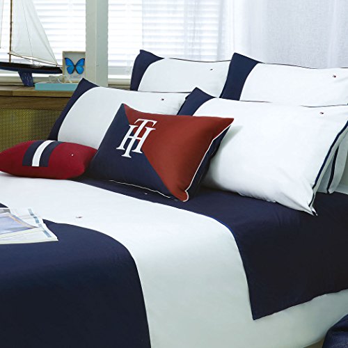 Tommy Hilfiger Juego de cama con funda nórdica de 135 x 200 cm y 1 funda de almohada de 80 x 80 cm, color azul marino