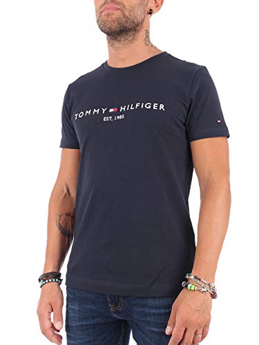 Tommy Hilfiger Logo T-Shirt Camiseta, Azul (Sky Captain 403), XL para Hombre