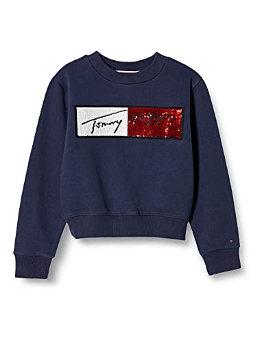 Tommy Hilfiger Sequins Flag Sweatshirt, Sudadera para Niñas, Azul (Twilight Navy), 14 Años