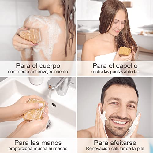 tom&pat® Jabón de Alepo Original (2x 200g) + EBOOK: JABÓN NATURAL DIY, 80% aceite de oliva y 20% aceite de laurel, pH neutro, ideal como: jabon cuerpo, jabon manos, jabon facial (jabon acne)