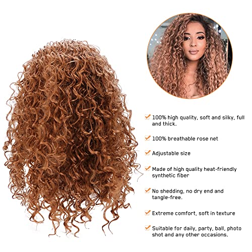 Topretty Pelucas afro rizadas, pelucas largas y rizadas de onda profunda de 30 pulgadas, pelucas de cabello para mujeres, peluca rizada pequeña africana, peluca de longitud media