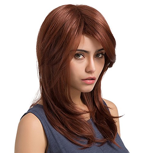 TopWigy Peluca de Onda Larga Peluca Roja Pelucas de Cabello Sintético Ondulado de Longitud media para mujeres Cabello resistente al calor parafiesta diaria