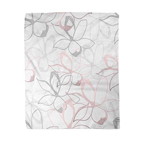 Topyee Manta de 130 x 150 cm, diseño floral, color rosa pastel y dorado, diseño de flores de jazmín, cálida y acogedora, para decoración del hogar, cómoda manta para sofá cama