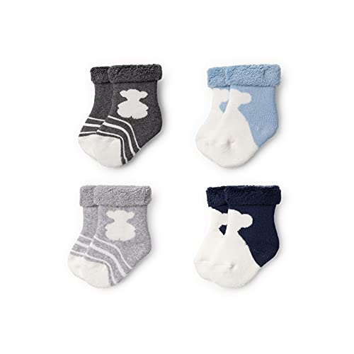 TOUS BABY - Set 4 calcetines variados, con logo TOUS para tu Bebé. (SSocks-1502 Celeste, 0-6 meses)