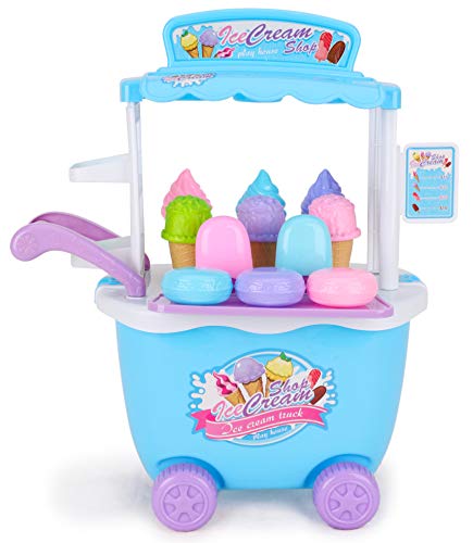 TOYLAND® Carrito de heladerías de 36 Piezas para Empujar - Juegos de Comida simulada