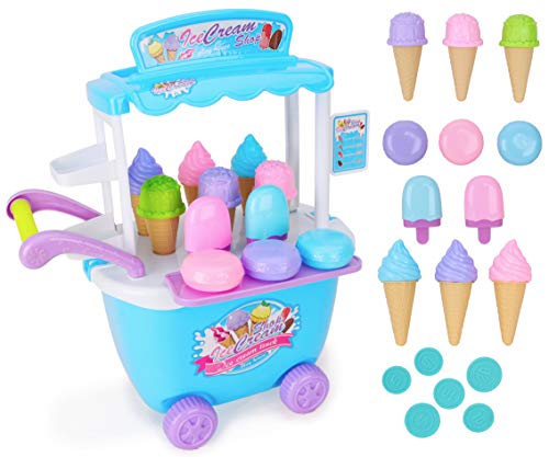 TOYLAND® Carrito de heladerías de 36 Piezas para Empujar - Juegos de Comida simulada