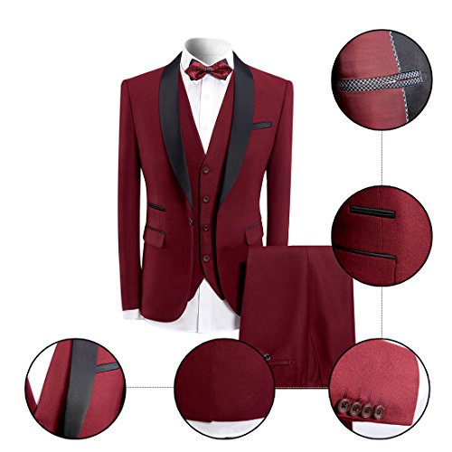 Traje de esmoquin para hombre, de 3 piezas, ajustado, para boda, formal con un botón, chal de solapa