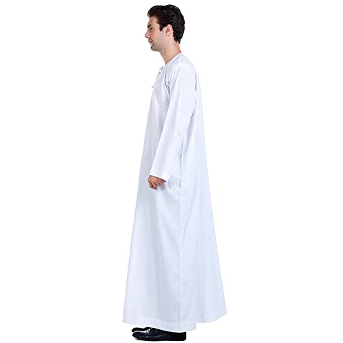 Traje de Hombre Musulmán Traje árabe para Traje de Hombre de Manga Larga Abaya Kaftan Islámico Bata de Cuello Redondo con Cremallera Estampada Media árabe Musulmana (E White, 3XL)