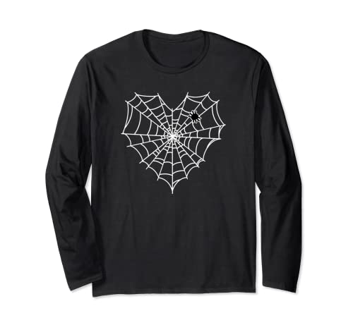 Trendy Spider Web Heart Halloween Manga Larga