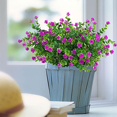 TSHAOUN 5 piezas Flores Artificiales Flor Falsas,Arbustos Verdes Resistentes a Los Rayos UV Plantas para Colgar en Interiores y Exteriores,para Casa Jardín Ventana Fiesta Boda Decoración (Fucsia)