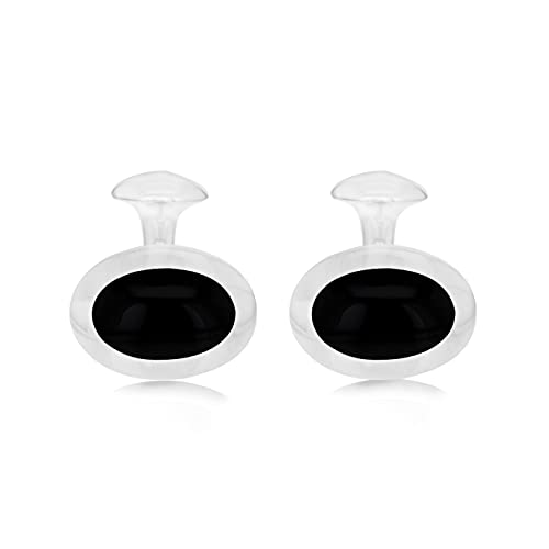 Tuscany Silver Men's Sterling Silver Oval Black Onyx Cufflinks