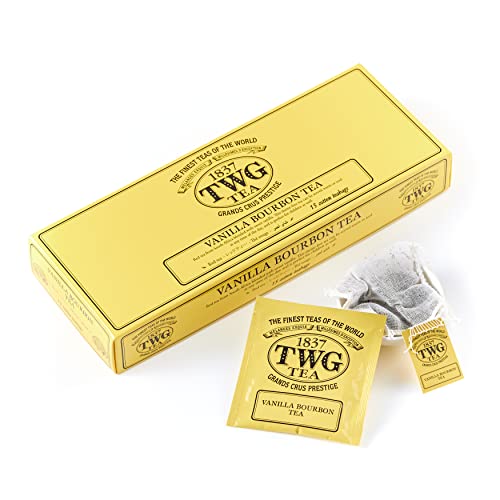 TWG Tea | Vanilla Bourbon Tea, blend de té rooibos en 15 bolsitas de algodón cosidas a mano en caja de regalo de 37,5 g