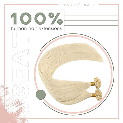 Ugeat Extensiones Keratina Rubio Platino #60 Hot Fusion Pre Bonded Extensions 14 Pulgadas U Tip Extensiones Queratina Pelo Natural 1g/s Total 50Gramo