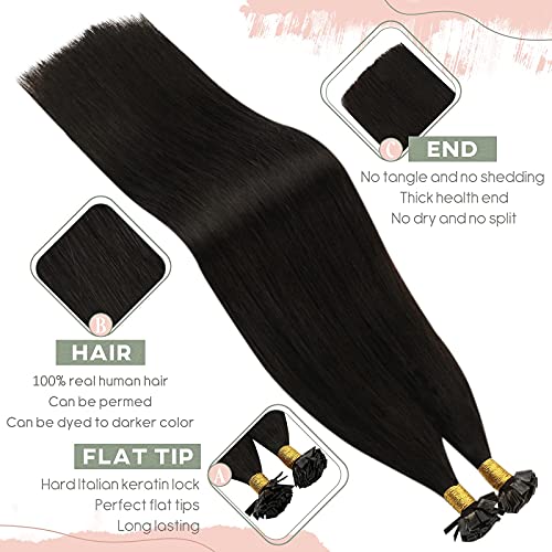 Ugeat Flat Tip Extensiones Keratina 20 Pulgadas Extensiones Queratina Pelo Natural 50g 1g/s Fusion Extensiones de Keratina de Pelo Natural Marrón Más Oscuro #2