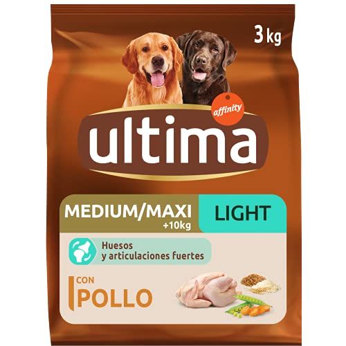 Ultima pienso para perro Medium-Maxi Light con pollo, pack de 3 x 3 kg - Total 9 kg