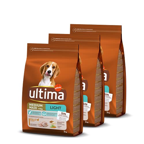 Ultima pienso para perro Medium-Maxi Light con pollo, pack de 3 x 3 kg - Total 9 kg