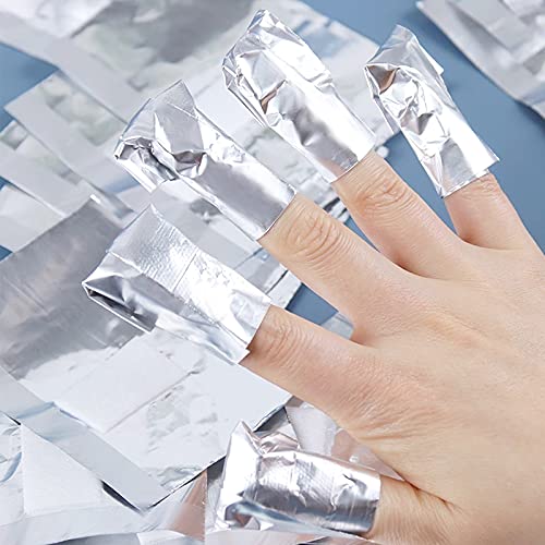 Ultra-delgado 200 pcs Aluminio Foil Nail Wraps con 1pcs franja lima de uñas y 1pcs empujador de la cutícula,Elimina Esmalte de Uñas de Gel Rápido y Fácil