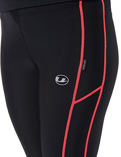 Ultrasport Pantalones largos de correr para mujer, con efecto de compresión y función de secado rápido, Negro/Rosa, S