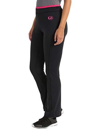 Ultrasport Pantalones largos de fitness antibacterianos para mujer, pantalones de correr con función de secado rápido, varias combinaciones de colores a elegir, elásticos y cómodos, modernos pantalones de deporte para mujer, Negro/Rosa, XS