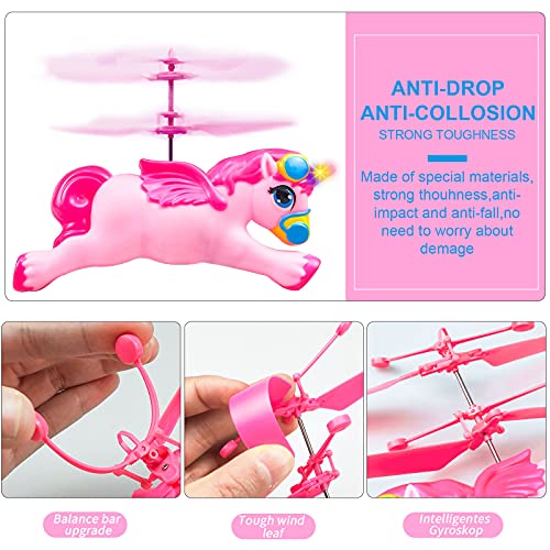 Unicorn Toys Regalos para niñas de 6 años de Edad, RC Flying Fairy Toy Pink Mini Remote y Unicorn Helicoptero controlado a Mano para Regalos de cumpleaños