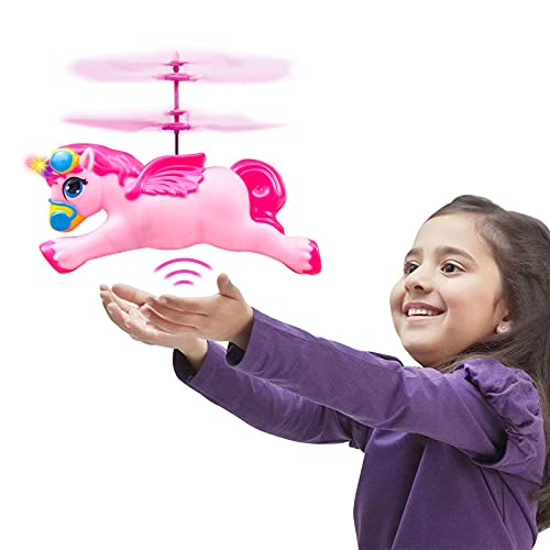 Unicorn Toys Regalos para niñas de 6 años de Edad, RC Flying Fairy Toy Pink Mini Remote y Unicorn Helicoptero controlado a Mano para Regalos de cumpleaños