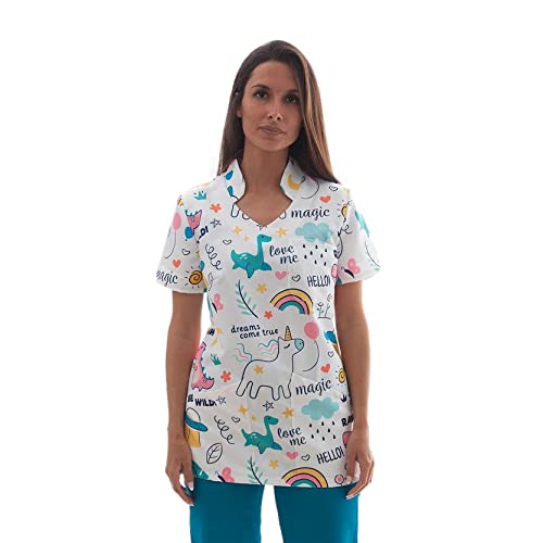 Uniforme Sanitario Mujer Ropa Trabajo Pijama Medico Casaca Enfermera Estetica Peluqueria Veterinaria Hospital Limpieza y Empleada Hogar Antilejía y No Destiñe - Casaca Enanos Mujer L