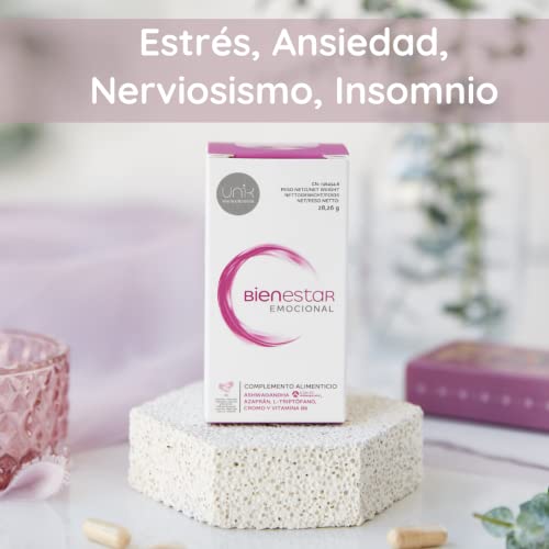 Unik Bienestar Emocional | Suplemento Para Ansiedad, Estrés, Estado de Ánimo | Ashwagandha KSM-66 100% Orgánica + Azafrán + Triptófano + Cromo Vitámina B6 | 60 cápsulas | Lab Unik Health & Nutrition