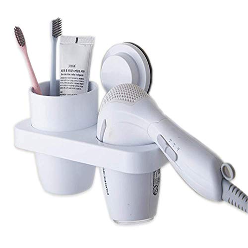 Unishop Estante de Baño para Cepillos y Secador de Pelo, Organizador con Ventosa para Pared, Soporte Pequeño sin Perforaciones