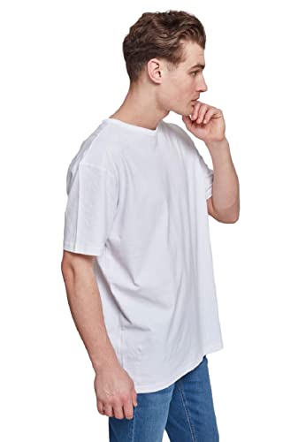 URBAN CLASSICS Camiseta básica de manga corta oversized, cuello redondo normal, de algodón grueso, largo normal, ajuste holgado, de hombre, moderna, color blanco, talla XXL