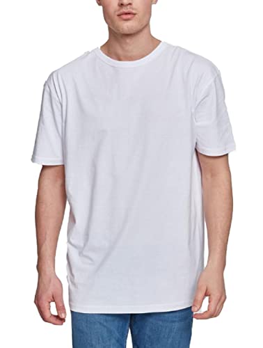 URBAN CLASSICS Camiseta básica de manga corta oversized, cuello redondo normal, de algodón grueso, largo normal, ajuste holgado, de hombre, moderna, color blanco, talla XXL