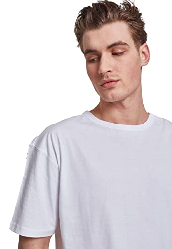 URBAN CLASSICS Camiseta básica de manga corta oversized, cuello redondo normal, de algodón grueso, largo normal, ajuste holgado, de hombre, moderna, color blanco, talla XXL