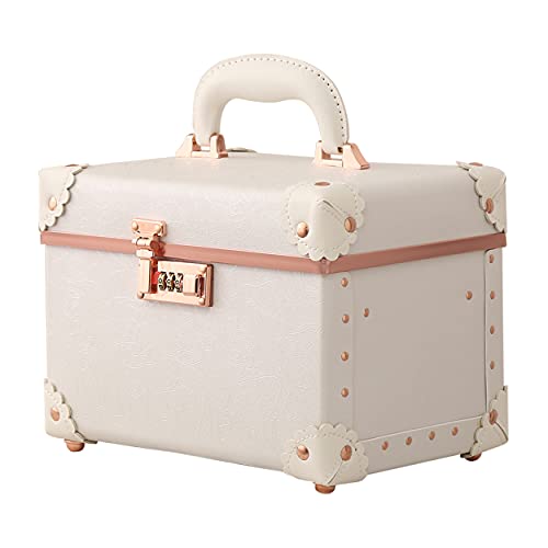 urecity Maletín Estuche Maquillaje portátil con Mango Estuches tocador Cuero Cerradura combinación y Cosméticos Espejo Inventar Estuche Organizador (Rosa Blanca, 15”(33 x 22 x 21 cm))