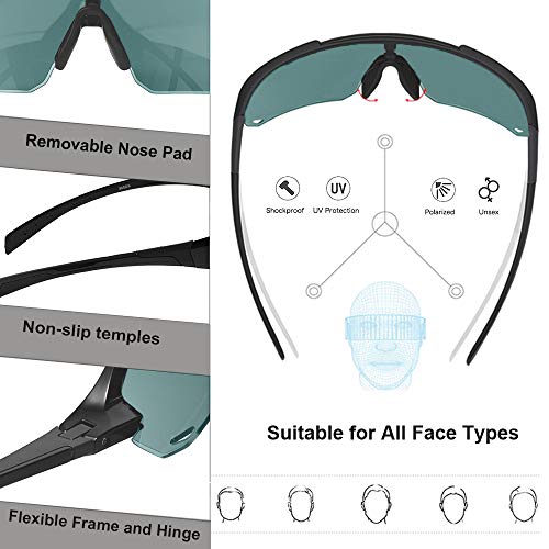 V VILISUN Gafas Deportivas Polarizadas con Protección UV400 con 4 Lentes Intercambiables Gafas De Ciclismo Mujeres Hombres para Deportes Al Aire Libre Ciclismo Motociclismo Correr Pesca Golf