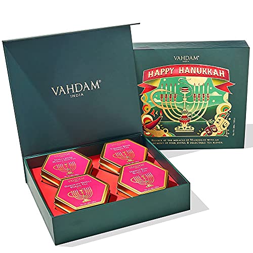 VAHDAM, Hanukkah De Regalo De Té | Regalos Feliz Hanukkah Para Mujeres Y Hombres, 4 Tés Galardonados en Una Caja De Regalo De Té De Lujo, Edición Limitada, 100 Porciones