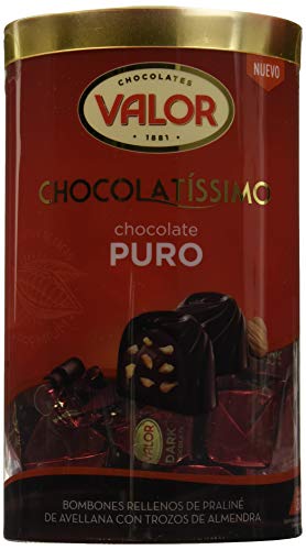 Valor - Chocolatíssimo Puro. Bombones de chocolate puro con praliné de avellana y trozos de almendra. Gran calidad e intenso Sabor y Aroma - 250 Gramos